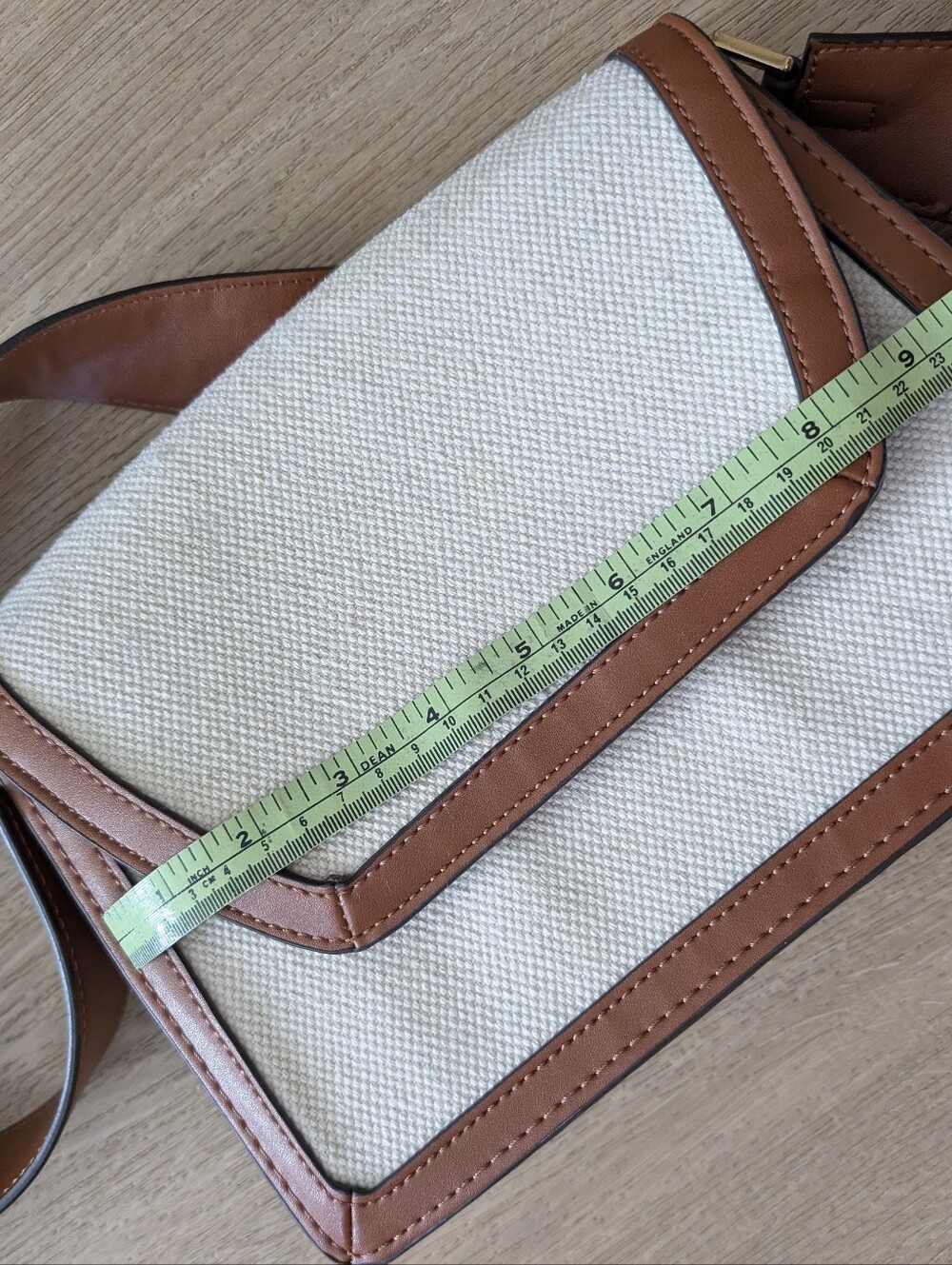 Mango Cottage core Cream Canvas Crossbody with Brown Leather Trim - Picture 9 of 10